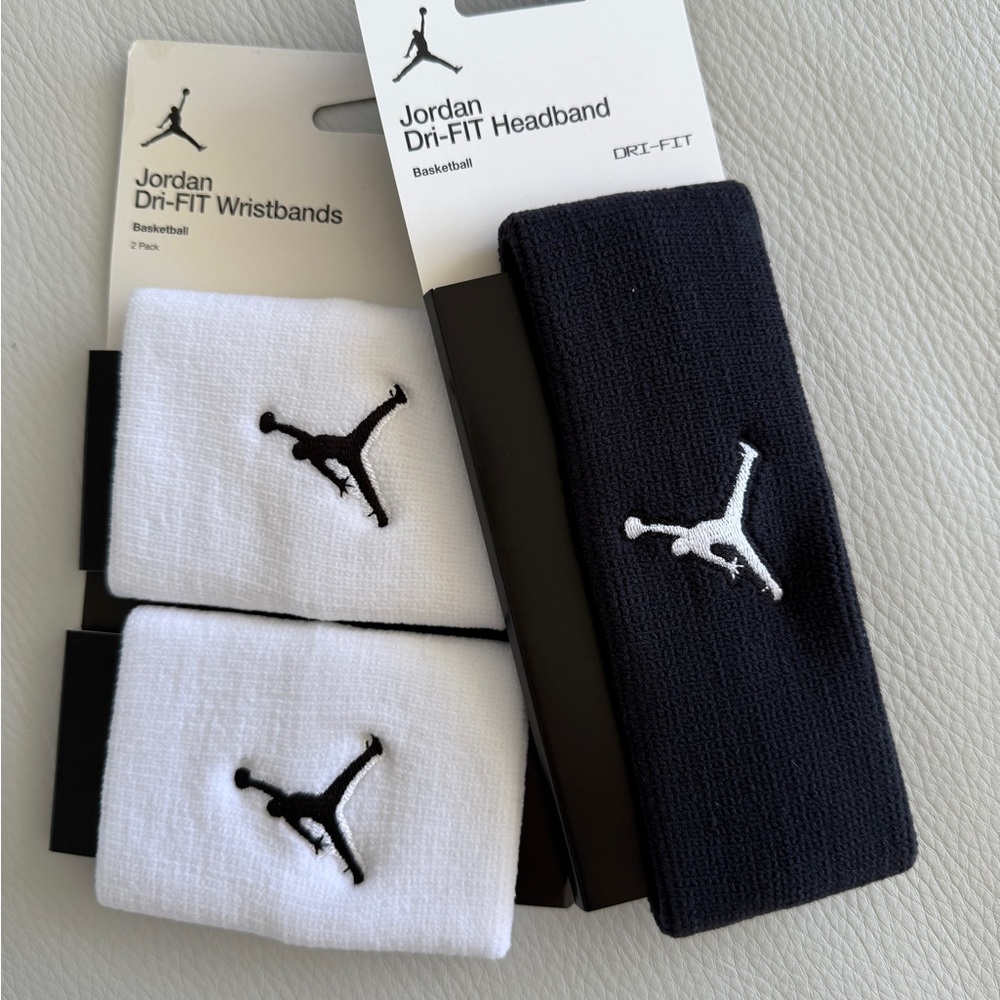 NEW Jordan Dri-FIT Headband & Wristbands Set (Black & White) - Picture 4 of 6